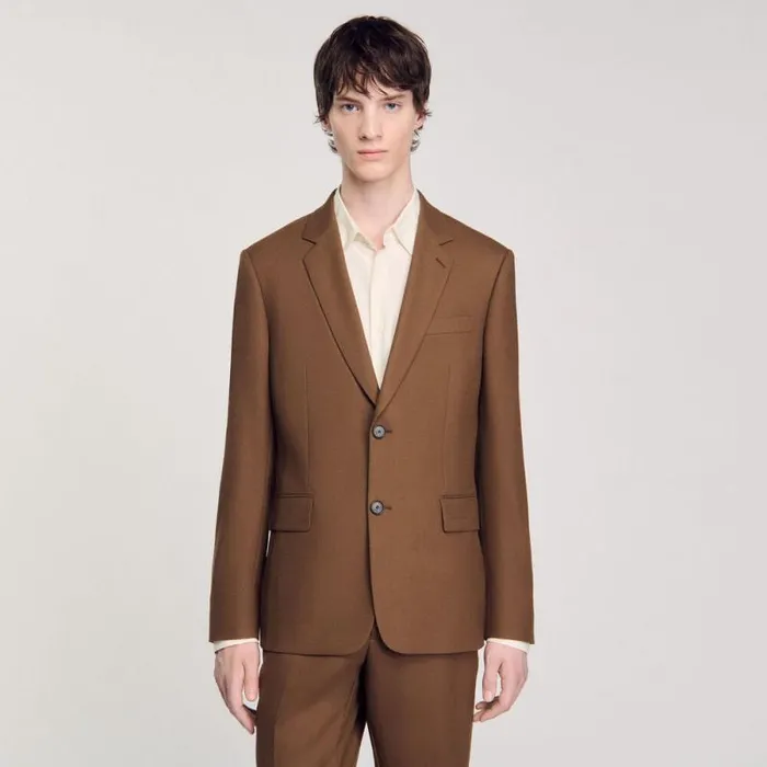 Suits and Blazers Men SANDRO Wool Suit Jacket Taupe