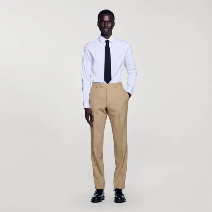 Suits and Blazers Men SANDRO Wool Suit Trousers Beige