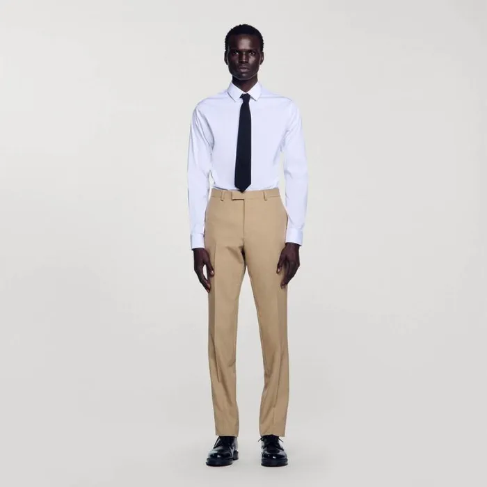 Suits and Blazers Men SANDRO Wool Suit Trousers Beige