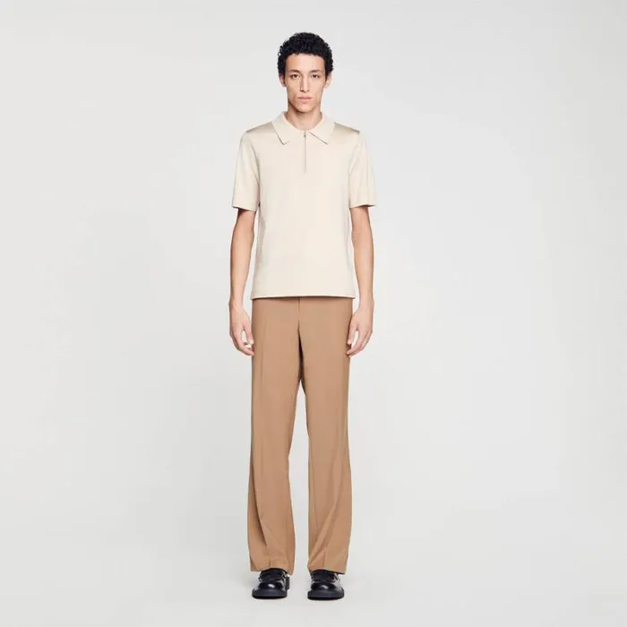 Sweaters and Cardigans Men SANDRO Knitted Polo Shirt With Zip Collar Light Sand