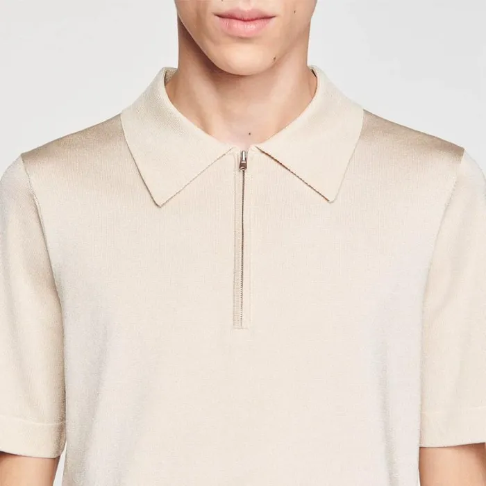 Sweaters and Cardigans Men SANDRO Knitted Polo Shirt With Zip Collar Light Sand