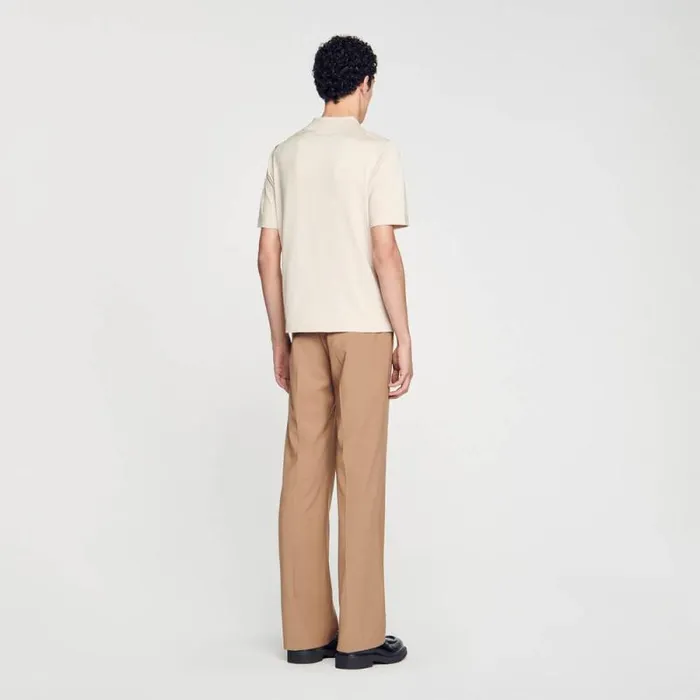 Sweaters and Cardigans Men SANDRO Knitted Polo Shirt With Zip Collar Light Sand