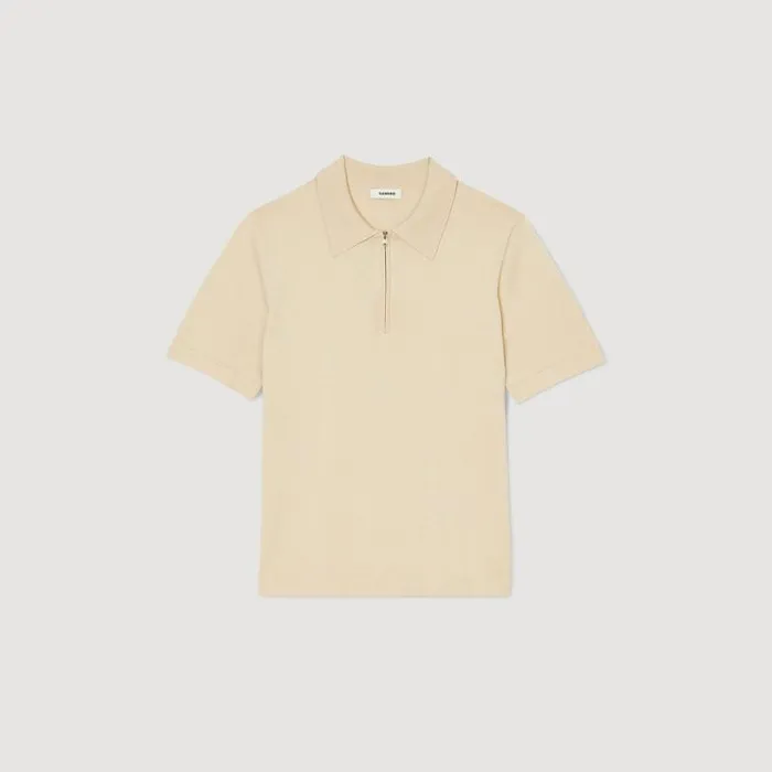 Sweaters and Cardigans Men SANDRO Knitted Polo Shirt With Zip Collar Light Sand