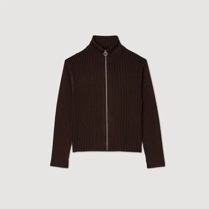 Sweaters and Cardigans Men SANDRO Ribbed Cardigan Light Brown Sweaters and Cardigans Men SANDRO Ribbed Cardigan Light Brown