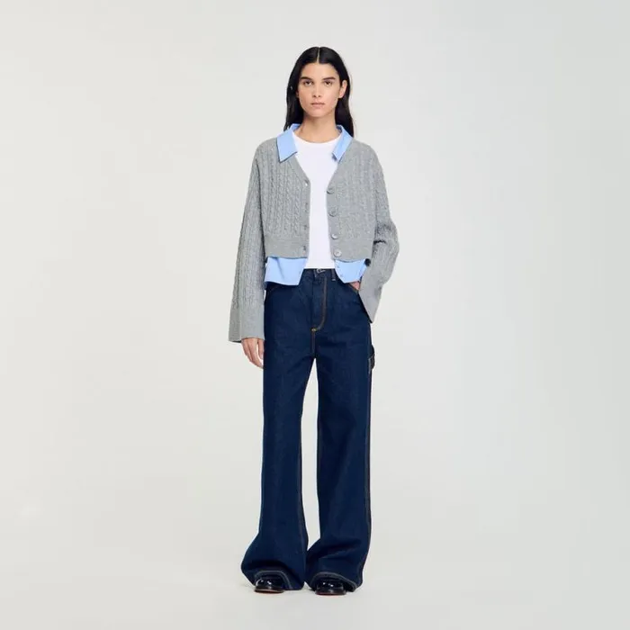 Sweaters and Cardigans Women SANDRO Cardigan With Removable Shirt Collar Grey