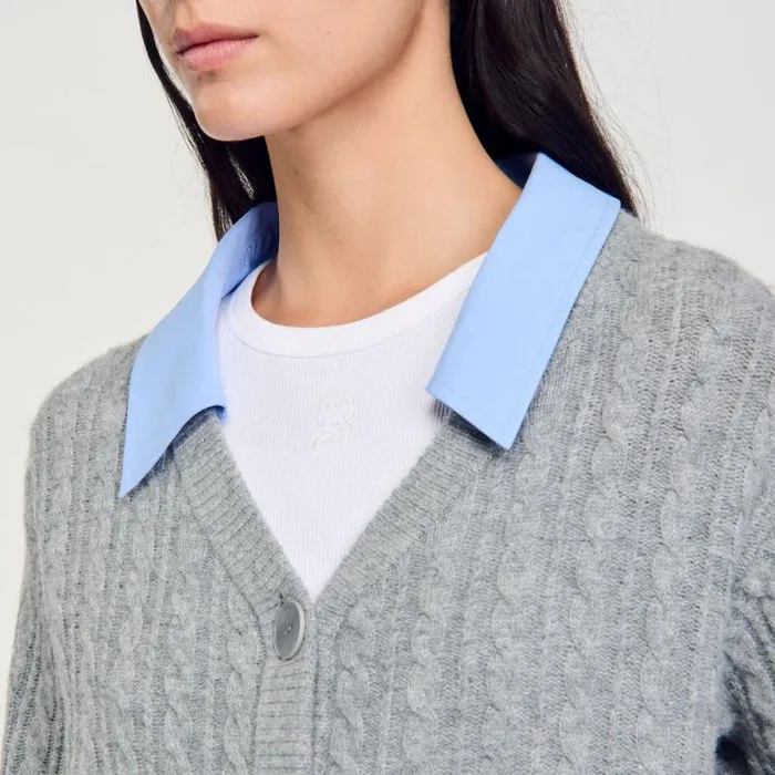 Sweaters and Cardigans Women SANDRO Cardigan With Removable Shirt Collar Grey