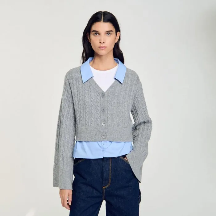 Sweaters and Cardigans Women SANDRO Cardigan With Removable Shirt Collar Grey