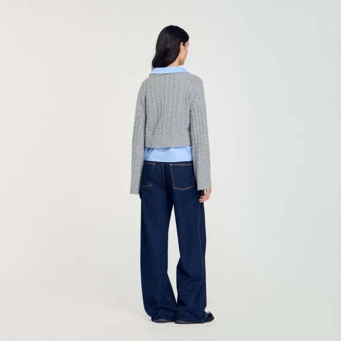 Sweaters and Cardigans Women SANDRO Cardigan With Removable Shirt Collar Grey