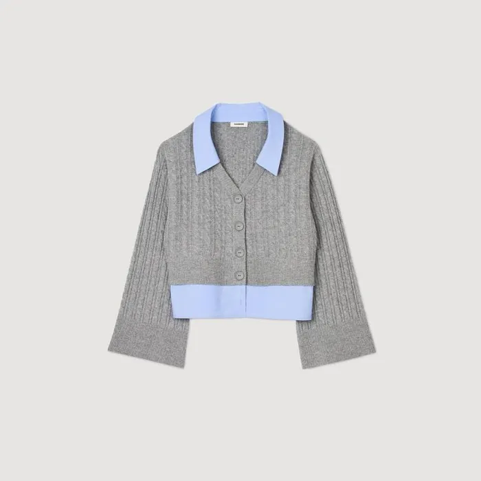 Sweaters and Cardigans Women SANDRO Cardigan With Removable Shirt Collar Grey