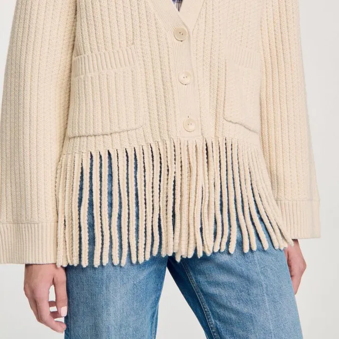Sweaters and Cardigans Women SANDRO Fringed Knit Cardigan Ecru