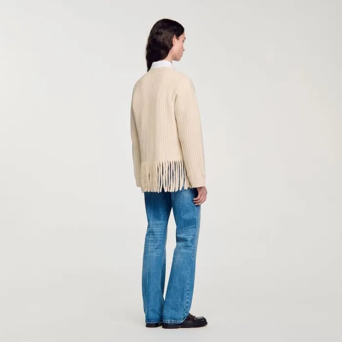 Sweaters and Cardigans Women SANDRO Fringed Knit Cardigan Ecru