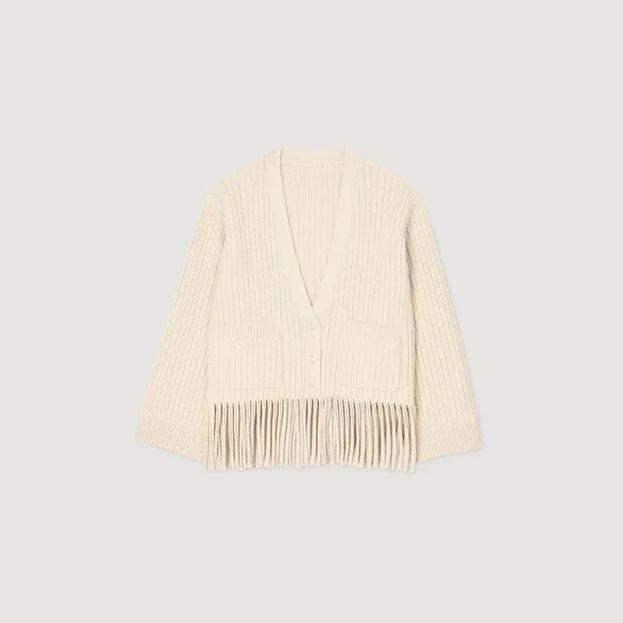 Sweaters and Cardigans Women SANDRO Fringed Knit Cardigan Ecru