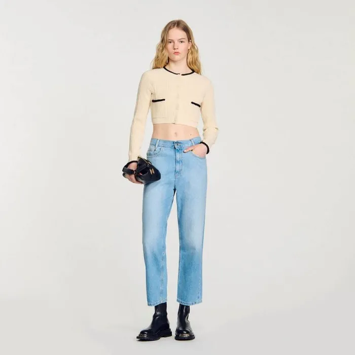 Sweaters and Cardigans Women SANDRO Pointelle Knit Cardigan Ecru
