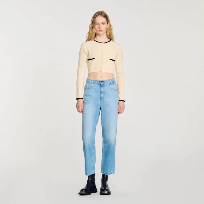 Sweaters and Cardigans Women SANDRO Pointelle Knit Cardigan Ecru