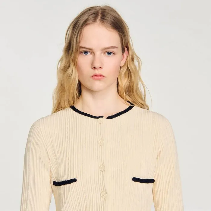 Sweaters and Cardigans Women SANDRO Pointelle Knit Cardigan Ecru