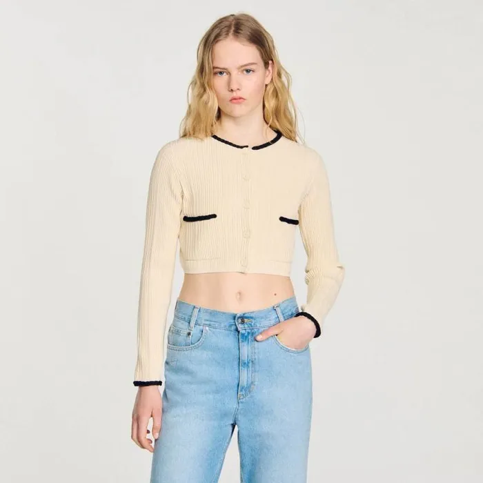 Sweaters and Cardigans Women SANDRO Pointelle Knit Cardigan Ecru