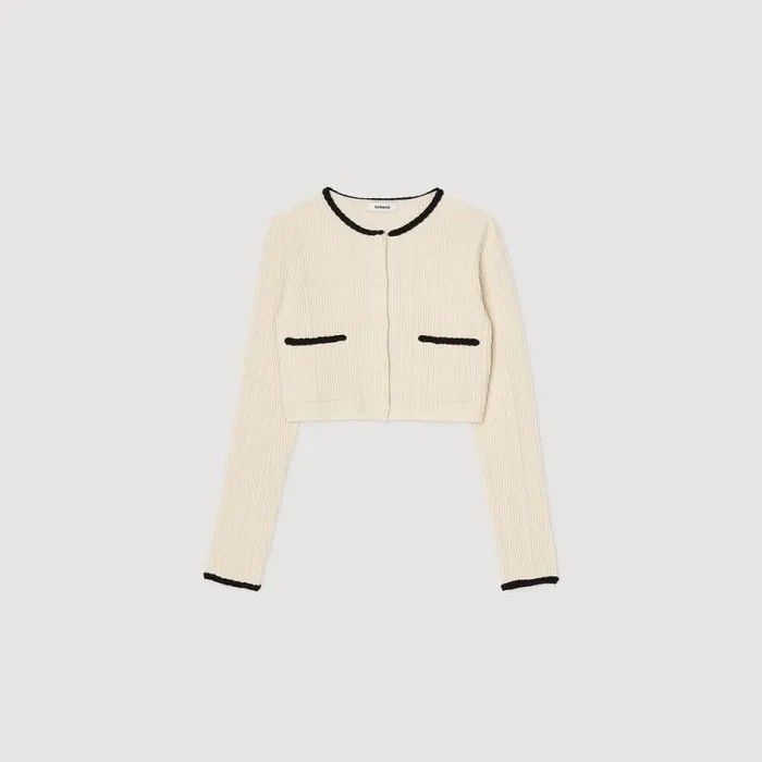 Sweaters and Cardigans Women SANDRO Pointelle Knit Cardigan Ecru