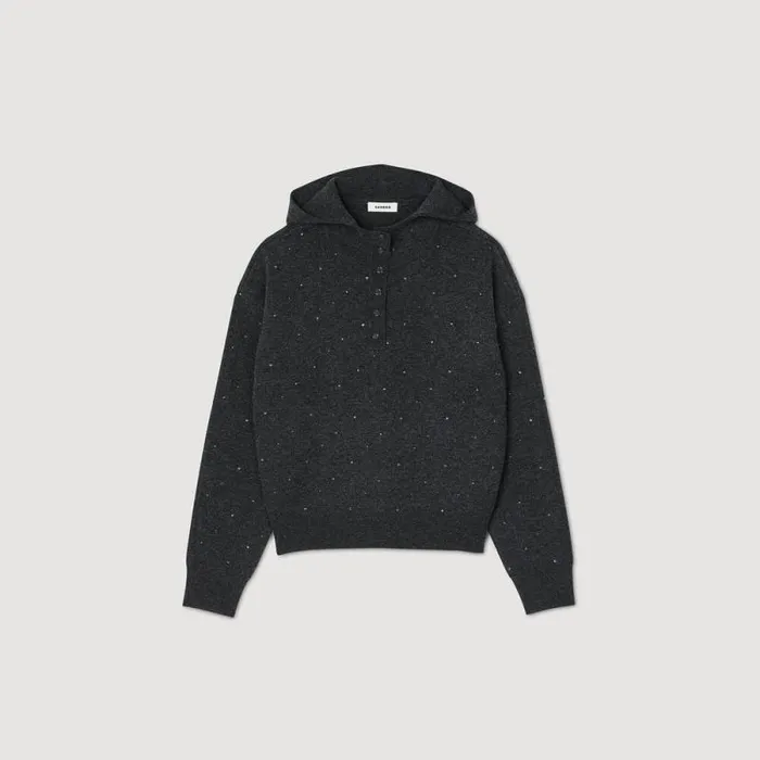 Sweaters and Cardigans Women SANDRO Rhinestone Hooded Sweater Dark Grey