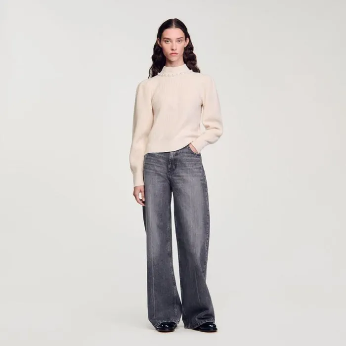 Sweaters and Cardigans Women SANDRO Ribbed Wool And Cashmere Sweater Ecru