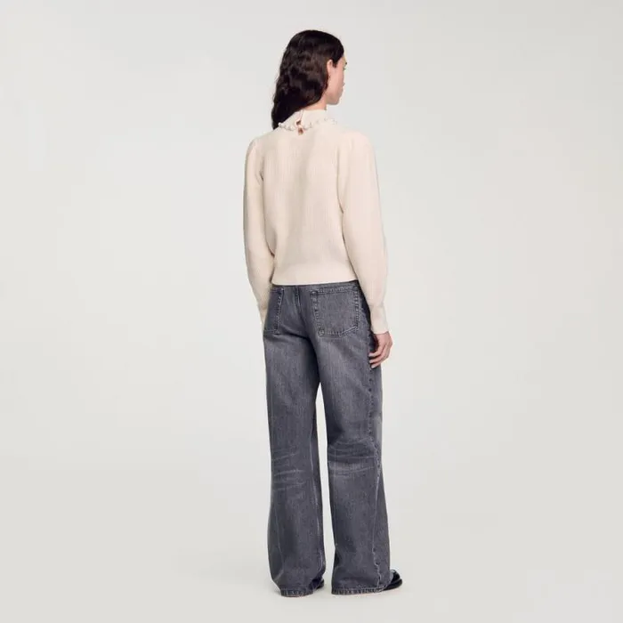 Sweaters and Cardigans Women SANDRO Ribbed Wool And Cashmere Sweater Ecru Sweaters and Cardigans Women SANDRO Ribbed Wool And Cashmere Sweater Ecru