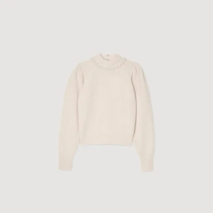 Sweaters and Cardigans Women SANDRO Ribbed Wool And Cashmere Sweater Ecru Sweaters and Cardigans Women SANDRO Ribbed Wool And Cashmere Sweater Ecru