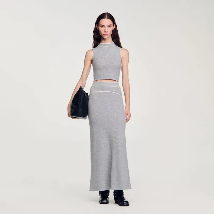 Sweaters and Cardigans Women SANDRO Sleeveless Knitted Crop Top Grey