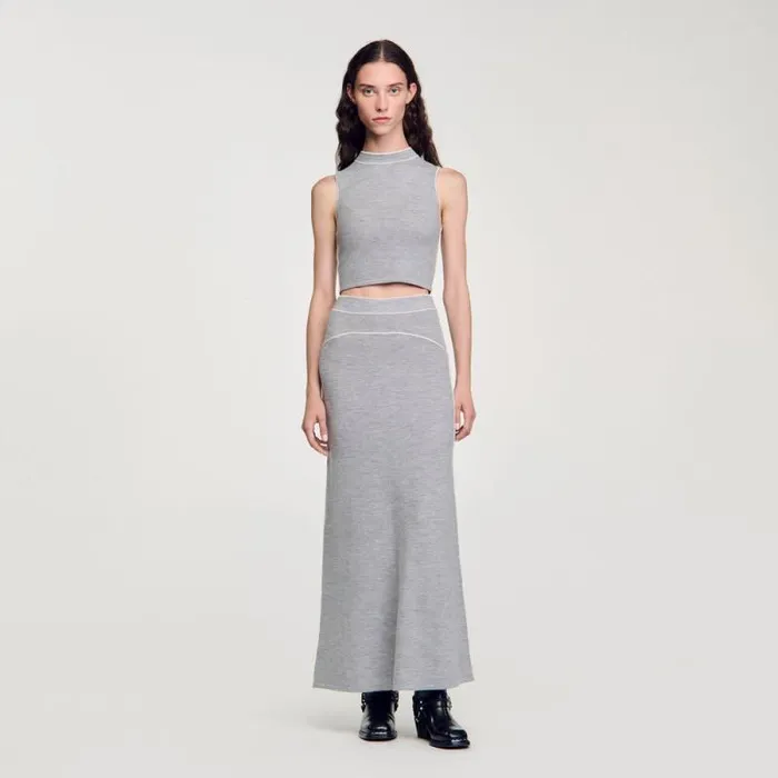 Sweaters and Cardigans Women SANDRO Sleeveless Knitted Crop Top Grey