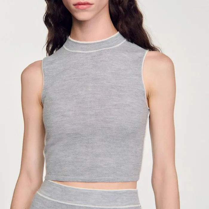 Sweaters and Cardigans Women SANDRO Sleeveless Knitted Crop Top Grey