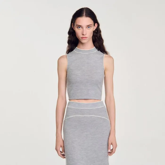Sweaters and Cardigans Women SANDRO Sleeveless Knitted Crop Top Grey