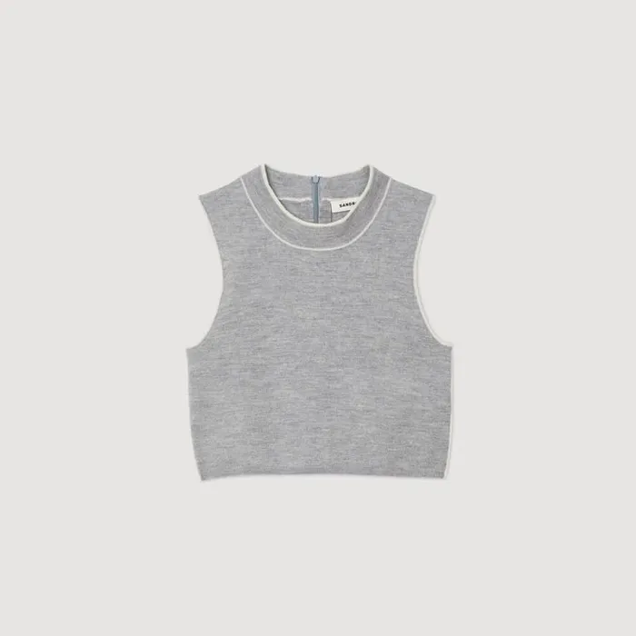 Sweaters and Cardigans Women SANDRO Sleeveless Knitted Crop Top Grey