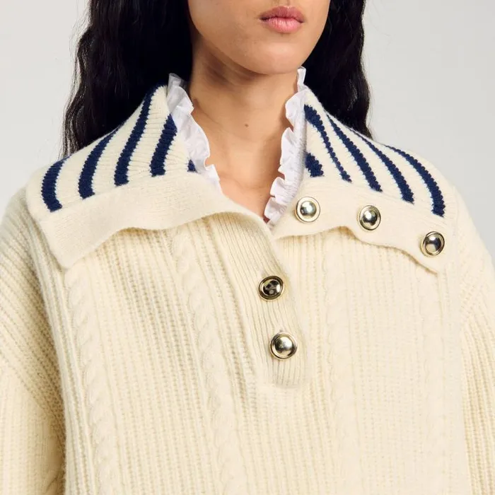 Sweaters and Cardigans Women SANDRO Stripy SailorNeck Sweater Ecru