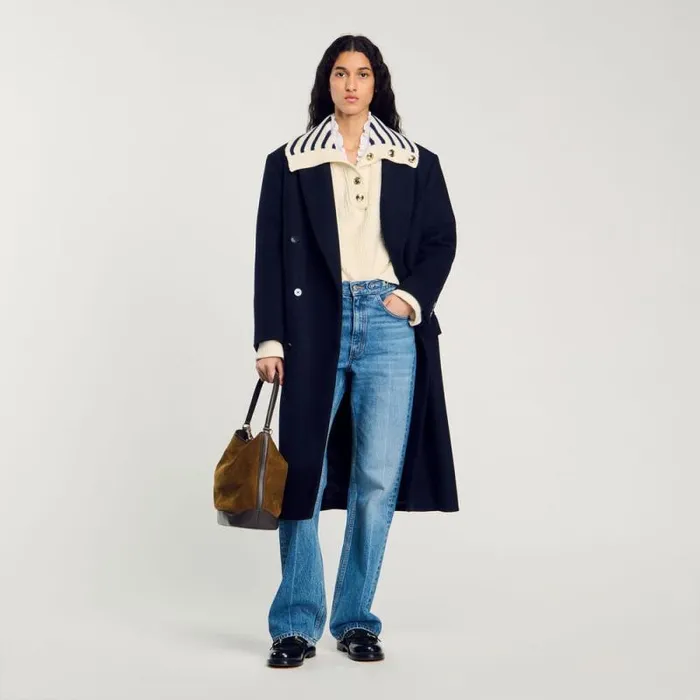 Sweaters and Cardigans Women SANDRO Stripy SailorNeck Sweater Ecru