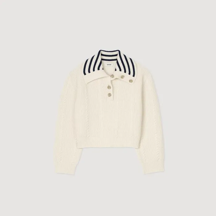 Sweaters and Cardigans Women SANDRO Stripy SailorNeck Sweater Ecru