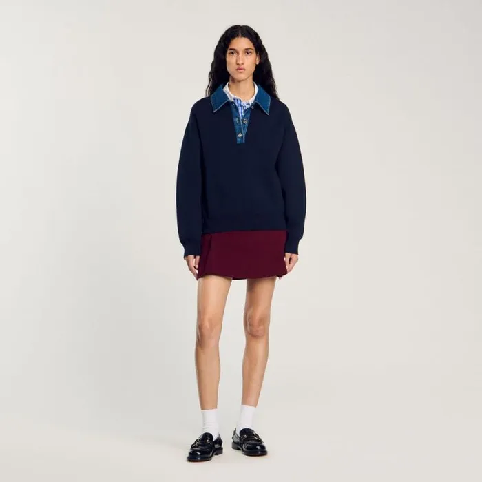 Sweaters and Cardigans Women SANDRO Sweater With Denim Collar Navy Blue