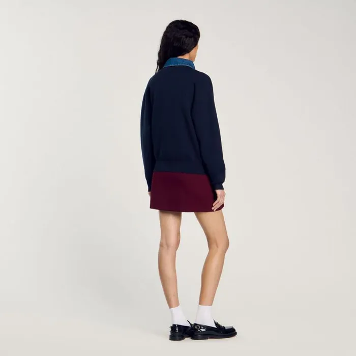 Sweaters and Cardigans Women SANDRO Sweater With Denim Collar Navy Blue