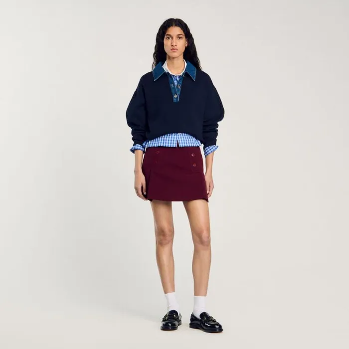 Sweaters and Cardigans Women SANDRO Sweater With Denim Collar Navy Blue