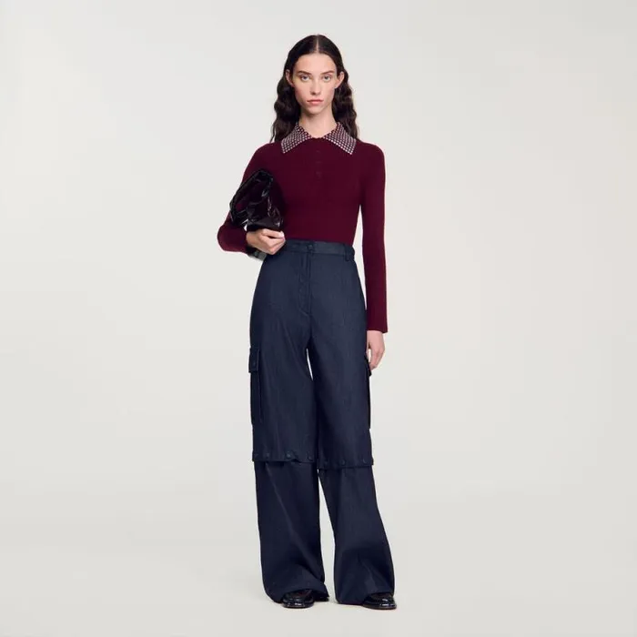Sweaters and Cardigans Women SANDRO Sweater With Metal Stud Collar Burgundy