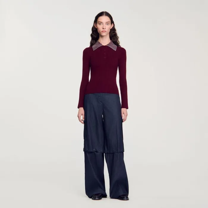 Sweaters and Cardigans Women SANDRO Sweater With Metal Stud Collar Burgundy