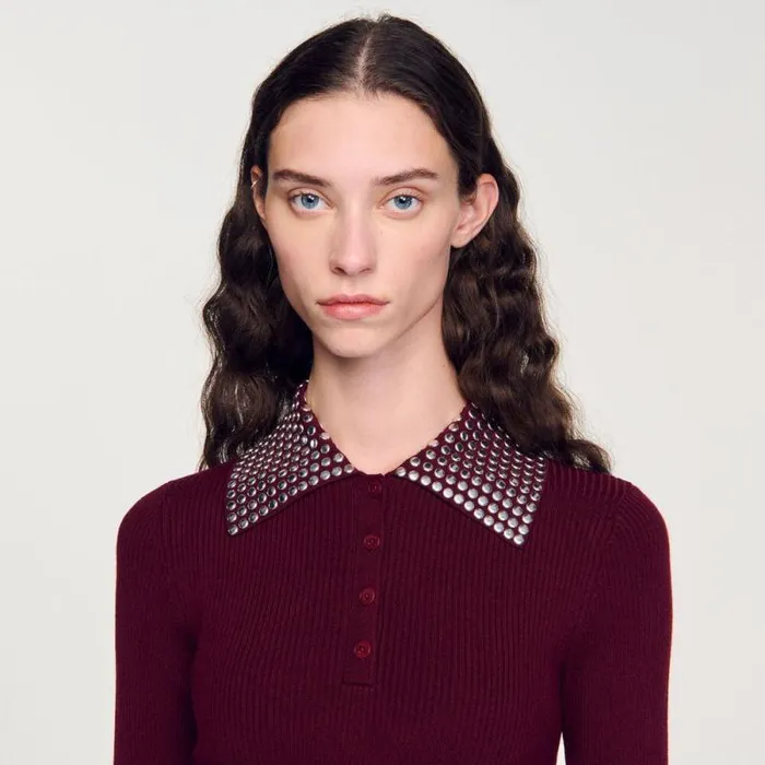 Sweaters and Cardigans Women SANDRO Sweater With Metal Stud Collar Burgundy