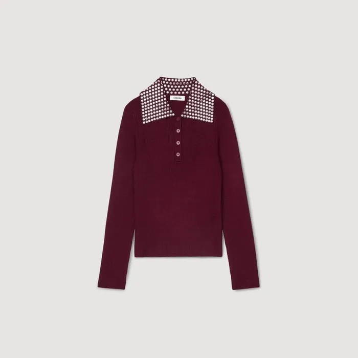 Sweaters and Cardigans Women SANDRO Sweater With Metal Stud Collar Burgundy