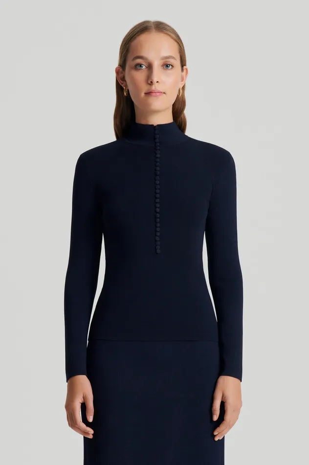 Sweaters CREPE KNIT BUTTON POLO SWEATER NAVY Scanlan Theodore Women