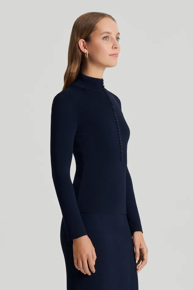 Sweaters CREPE KNIT BUTTON POLO SWEATER NAVY Scanlan Theodore Women