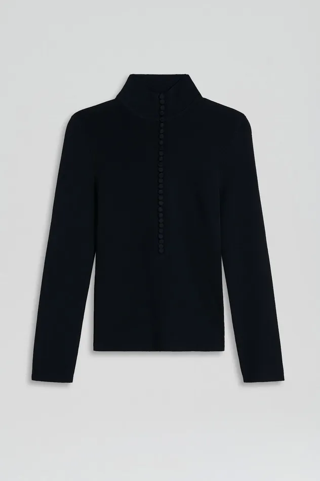 Sweaters CREPE KNIT BUTTON POLO SWEATER NAVY Scanlan Theodore Women