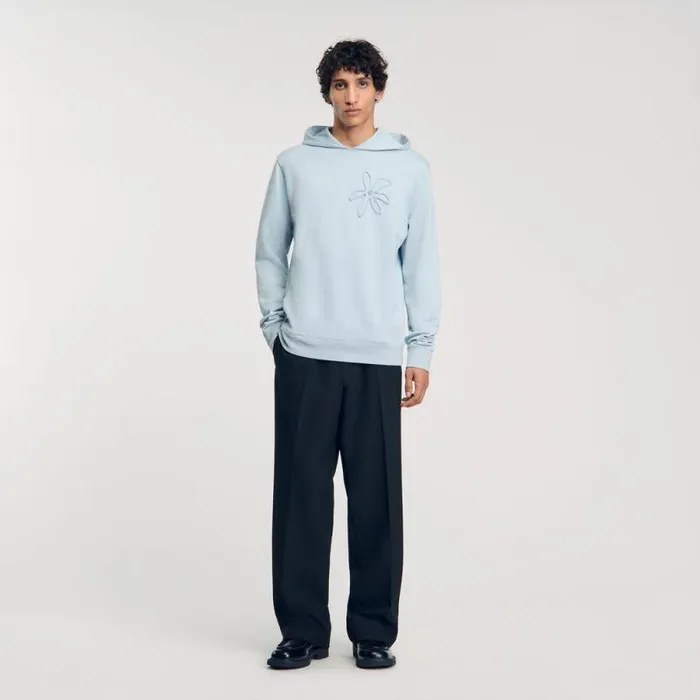 Sweatshirts and Hoodies Men SANDRO Floral Hoodie Baby Blue