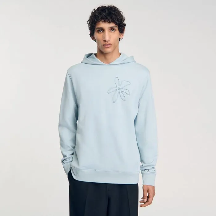 Sweatshirts and Hoodies Men SANDRO Floral Hoodie Baby Blue