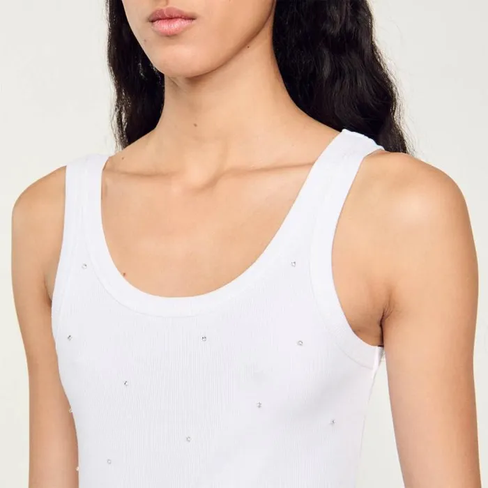 Tshirts Women SANDRO Vest Top With Rhinestones White