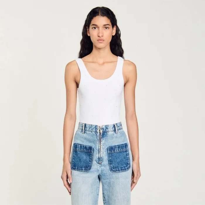 Tshirts Women SANDRO Vest Top With Rhinestones White