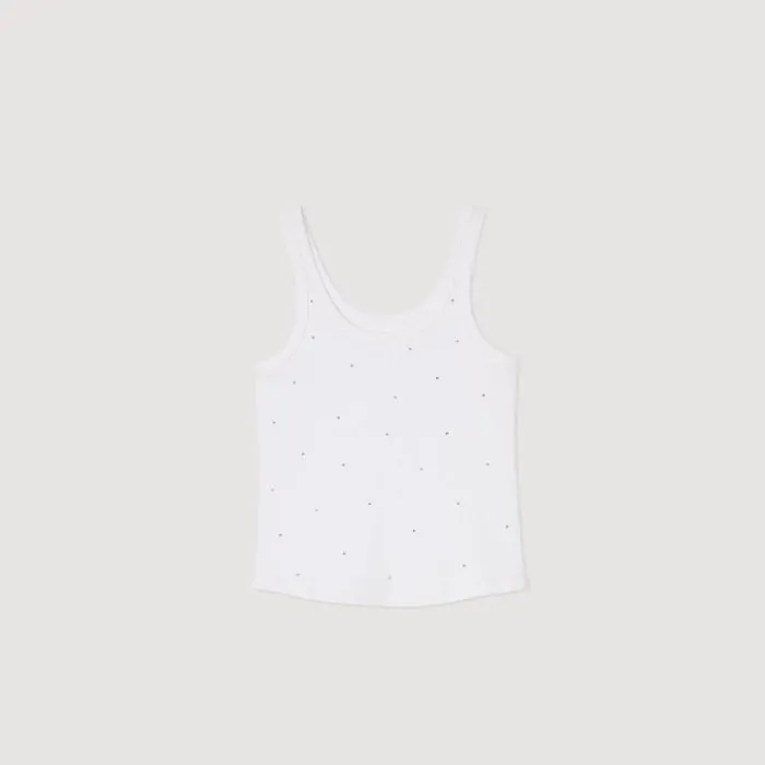 Tshirts Women SANDRO Vest Top With Rhinestones White