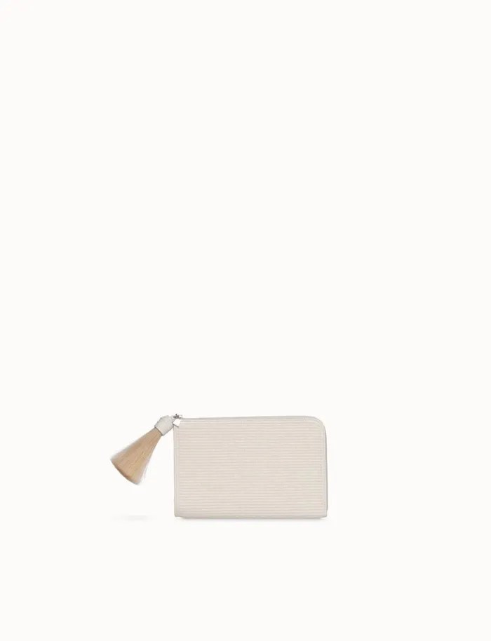 Tassle Pouch In Raffia Fabric Cream Women Akris Clutches