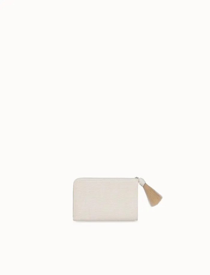 Tassle Pouch In Raffia Fabric Cream Women Akris Clutches